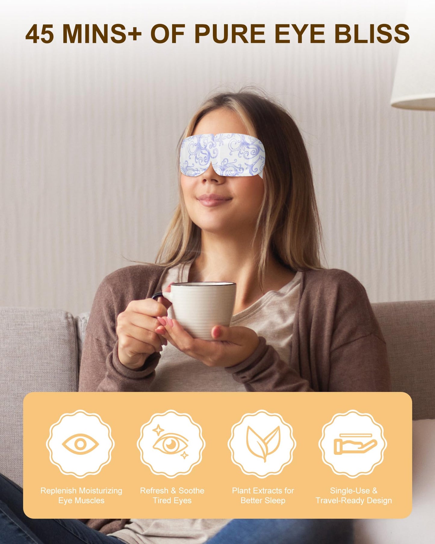 LEXNHOM Heated Eye Mask Disposable 24 Pack, Large, 45+ Min Self Heating Steam Eye Mask for Dry Eyes Dark Circles Puffy for Sleep Travel Office, Warming Rest Eyes Mask Best Gifts for Women (Chamomile)