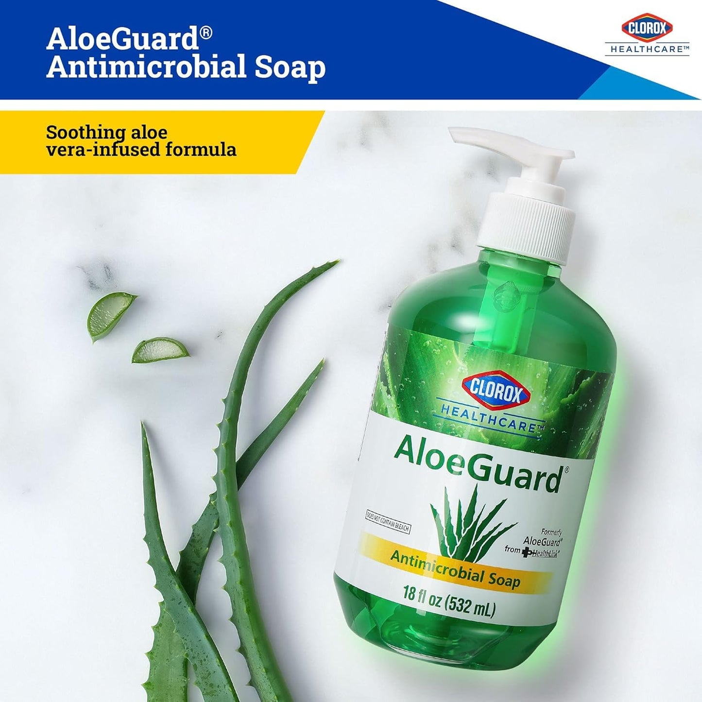 Clorox Healthcare AloeGuard Antimicrobial Liquid Hand Soap with Pump, Triclosan-Free, Infused with Aloe Vera and Vitamin E, Gentle and Moisturizing, FDA Registered, 18 Fl Oz - 12 Pack