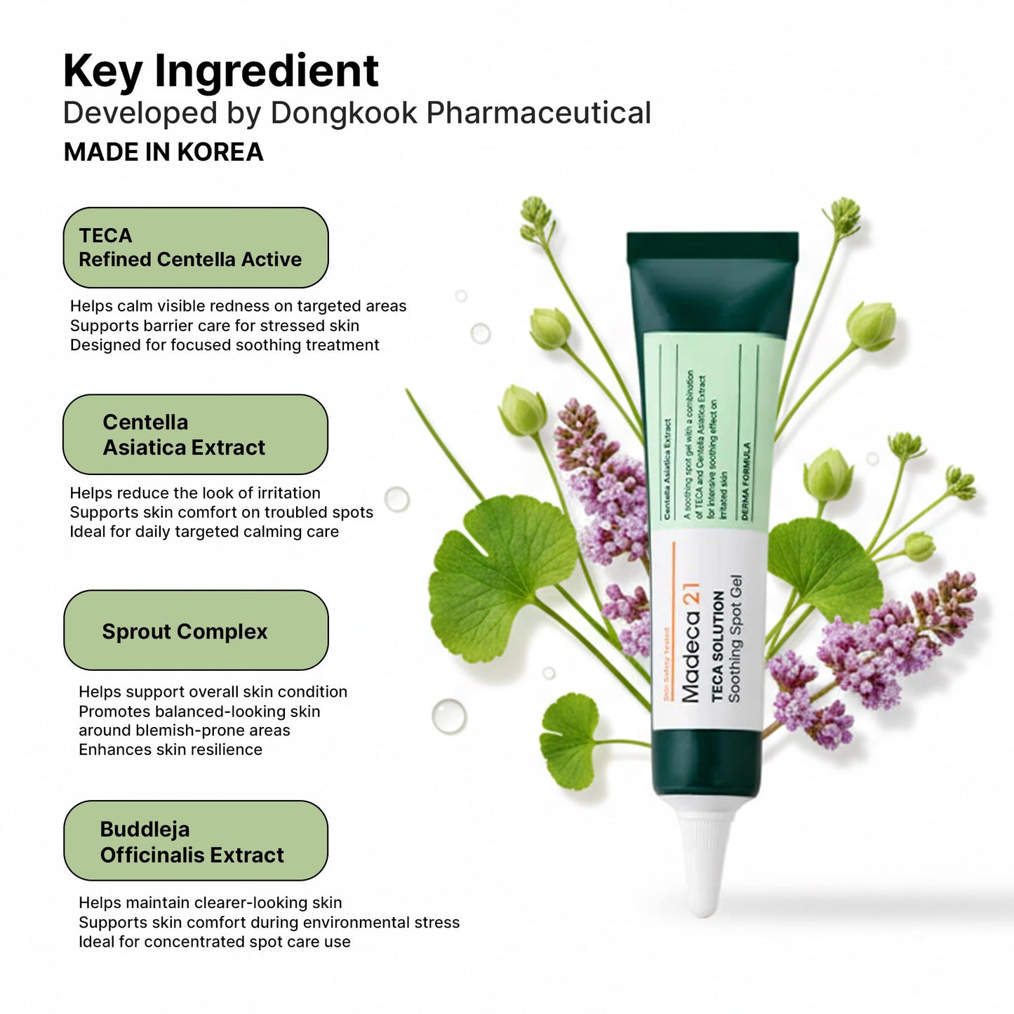 TECA Solution Soothing Spot Gel 15ml – Targeted Redness & Breakout Care with Centella & Madecassoside | Non-Drying for Sensitive Skin, Korean Skincare