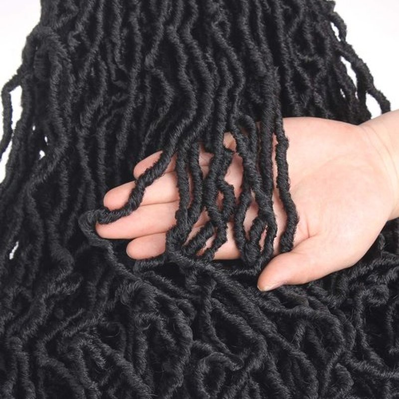 Leeven 18 Inch 7 Packs Pre-looped New Faux Locs Crochet Braids 126 Roots Natural Black Soft Locs Crochet Hair 1B# Goddess Locs Hair Extension Curly Faux Locs Braiding Hair for Women