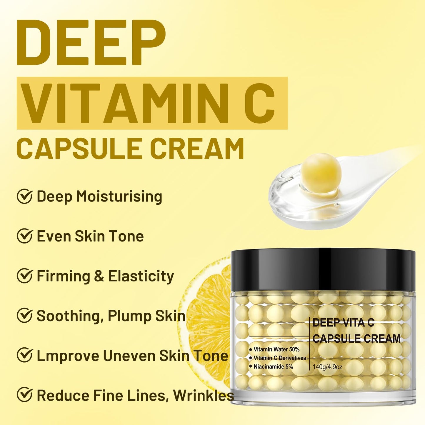 IREV Deep Vitamin C Capsule Face Moisturizer, Moisturizing Facial Cream, Transparent Gel for Radiant Skin, Hydrating Night Face Skin Care, Jelly Cream for Dull, Uneven Tone 4.9 OZ