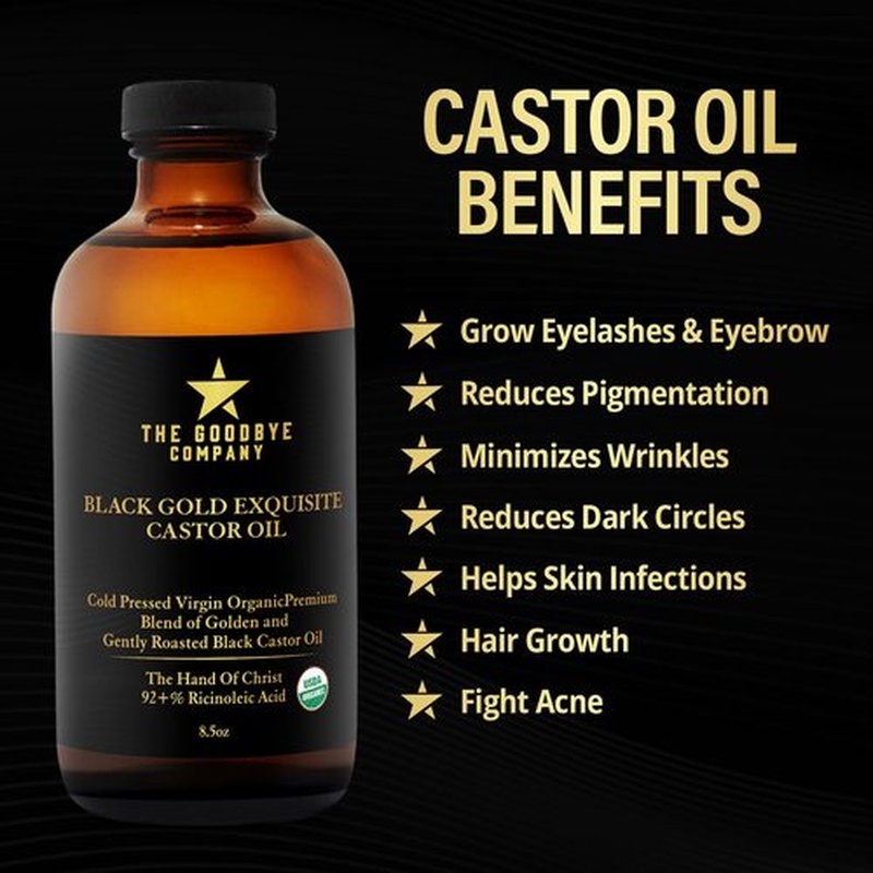 The Goodbye Company Jamaican Black and Gold Exquisite Castor Oil Blend – USDA Organic, Cold Pressed and Unrefined; Pure Hexane Free Organic Castor Oil for Body, Skin, Hair, Eyelashes and Eyebrows