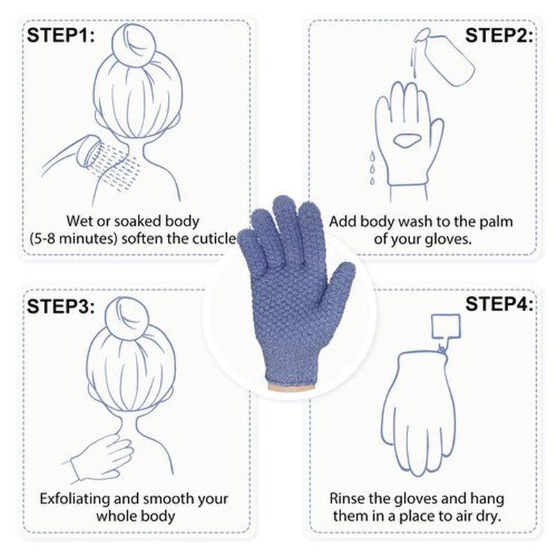 Evridwear Exfoliating Glove for Shower Man and Women, Dual Texture Bath Body Scrub Gloves Dead Skin Cell Remover for Massage (3 Pairs Heavy)