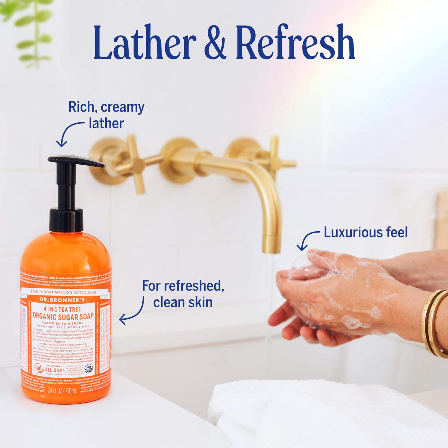 Dr. Bronner's - Organic Sugar Soap (Tea Tree, 24 Ounce) - Made with Organic Oils, Sugar and Shikakai Powder, 4-in-1 Uses: Hands, Body, Face and Hair, Cleanses, Moisturizes and Nourishes, Vegan