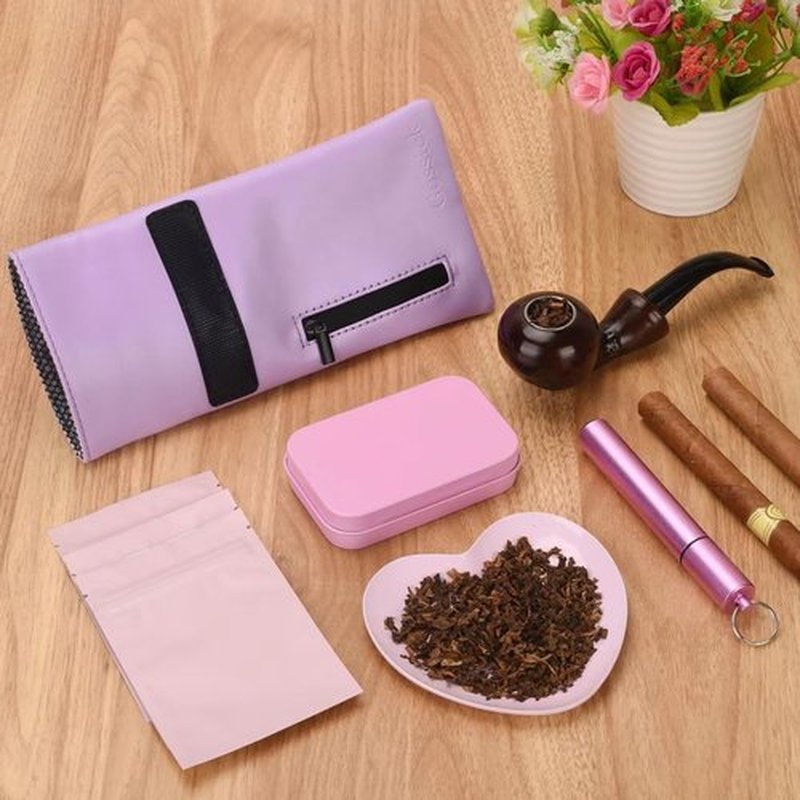 Gosstek Pocket Size Smell Proof Storage Bag with 3 Small Accessories, PU Leather Smell Proof Storage Case and Great Gift for Women, Portable Pocket Pouch for Home and Travel (Purple Set)