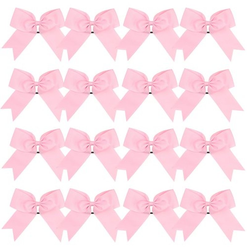 Cheer Bows 6 Inch Ponytail Holder Hair Tie 16 Pcs Hair Bow Cheerleader Bows Hair Tie (Pink)