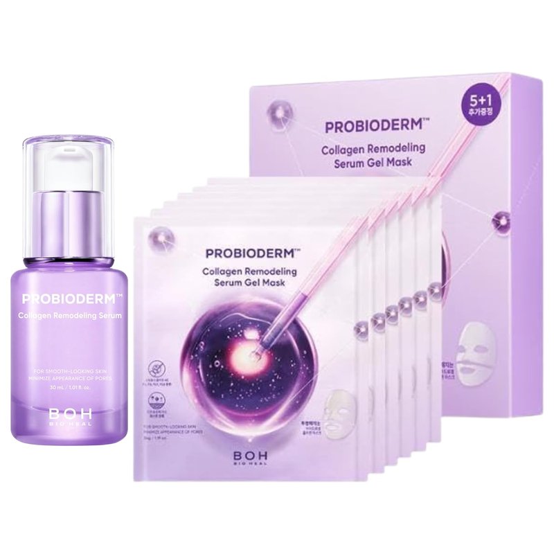 Collagen Remodeling Serum & Gel Mask Set - Firming, Pore-Tightening Skincare with Collagen & Peptides | 6 Hydrogel Masks Included