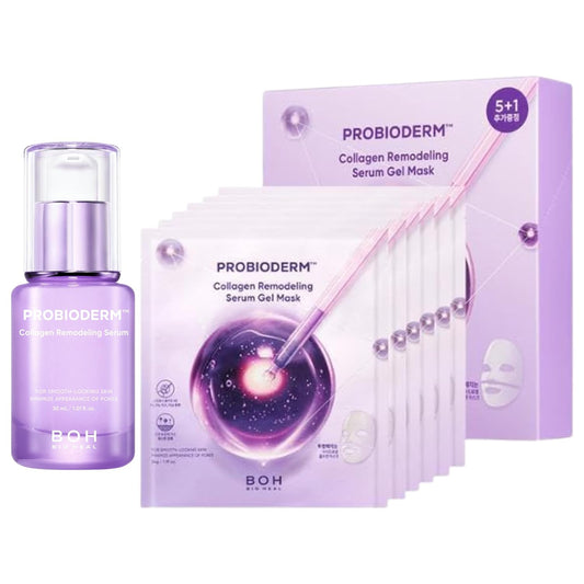 Collagen Remodeling Serum & Gel Mask Set - Firming, Pore-Tightening Skincare with Collagen & Peptides | 6 Hydrogel Masks Included