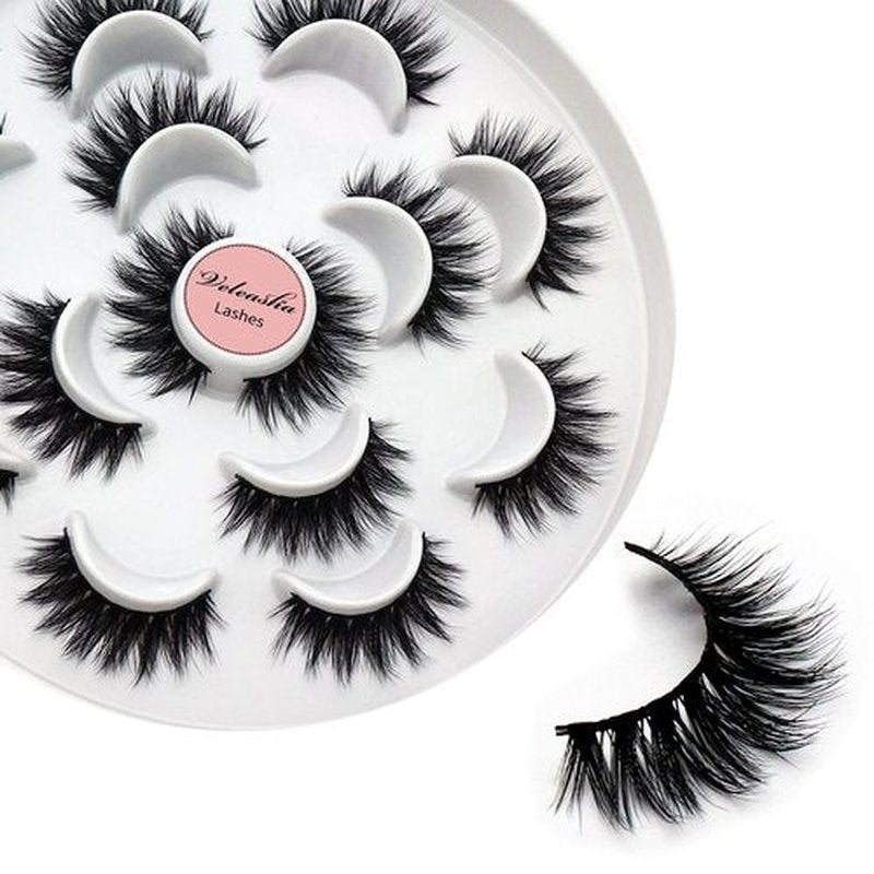 Veleasha Lashes 5D Faux Mink Lashes False Eyelashes Handmade Eye Lashes Wispy Fluffy Fake Lashes Dramatic Eyelashes Luxurious Volume Fake Eyelashes 7 Pairs Pack (5D09)