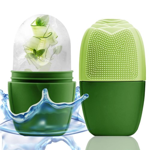 KOGITI Ice Mold for Face, Ice Roller for Face & Eye, Beauty Facial Ice Rollers Ice Holder Mold Face Puffiness Relief Massage Skin Care Tools, Ice Facial Cube (Brush-Green)