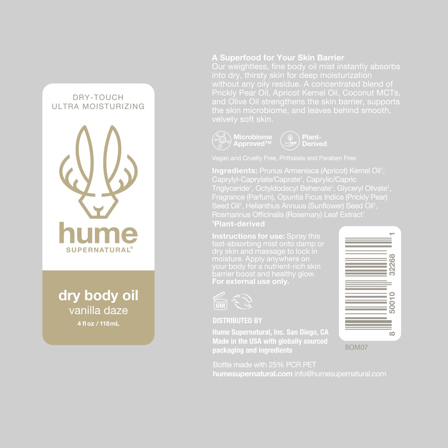 HUME SUPERNATURAL Dry Body Oil Spray - Moisturizing Oil for Dry Skin, After Shower Body Oils for Women and Men, Nourishing, Hydration, Glow, Vanilla Daze, 2-Pack