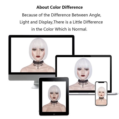 WeKen Bob White Wigs with Bangs Short White Full Bangs Wig for Black White Women Synthetic Halloween Cosplay Wig Daily Use 11 Inch
