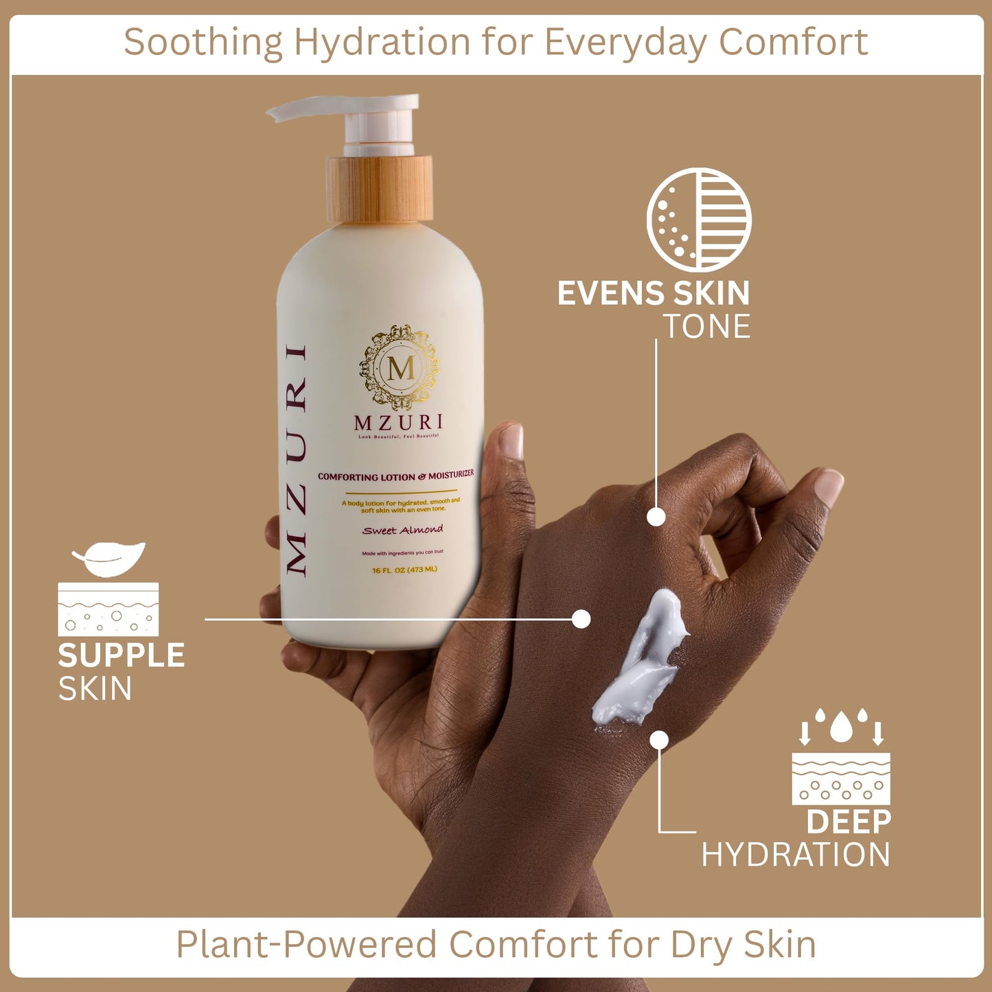 MZURI Body Lotion & Moisturizer – Sweet Almond Oil | Lightweight, Fast-Absorbing Hydrating Body Lotion for Dry, Sensitive Skin | Paraben-Free Daily Body Care for Women & Men | 16 fl oz