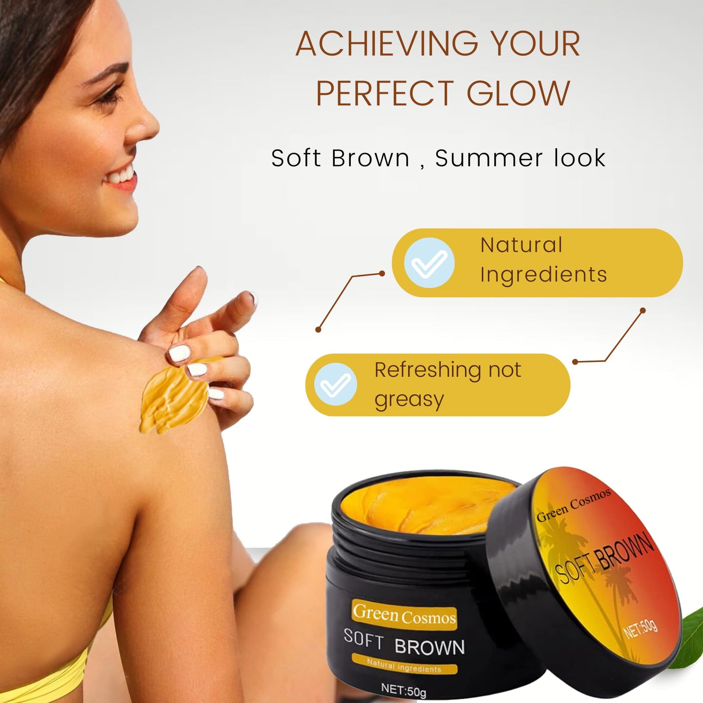 Tanning Gel, Soft Brown Intensive Tanning Gel, Best Self Tanner, Tanning Cream for Outdoor Sun, Achieve Natural Tan Skin, Self Tanning Cream, Tan Bed Cream, (50g)