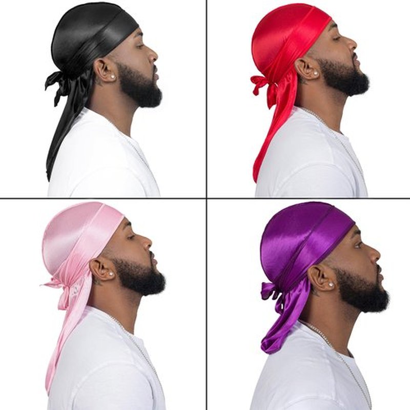 4PCS Silky Durags for Men Women 360 Waves with 1 Wave Cap, Silky Satin Durag Extra Long Tails