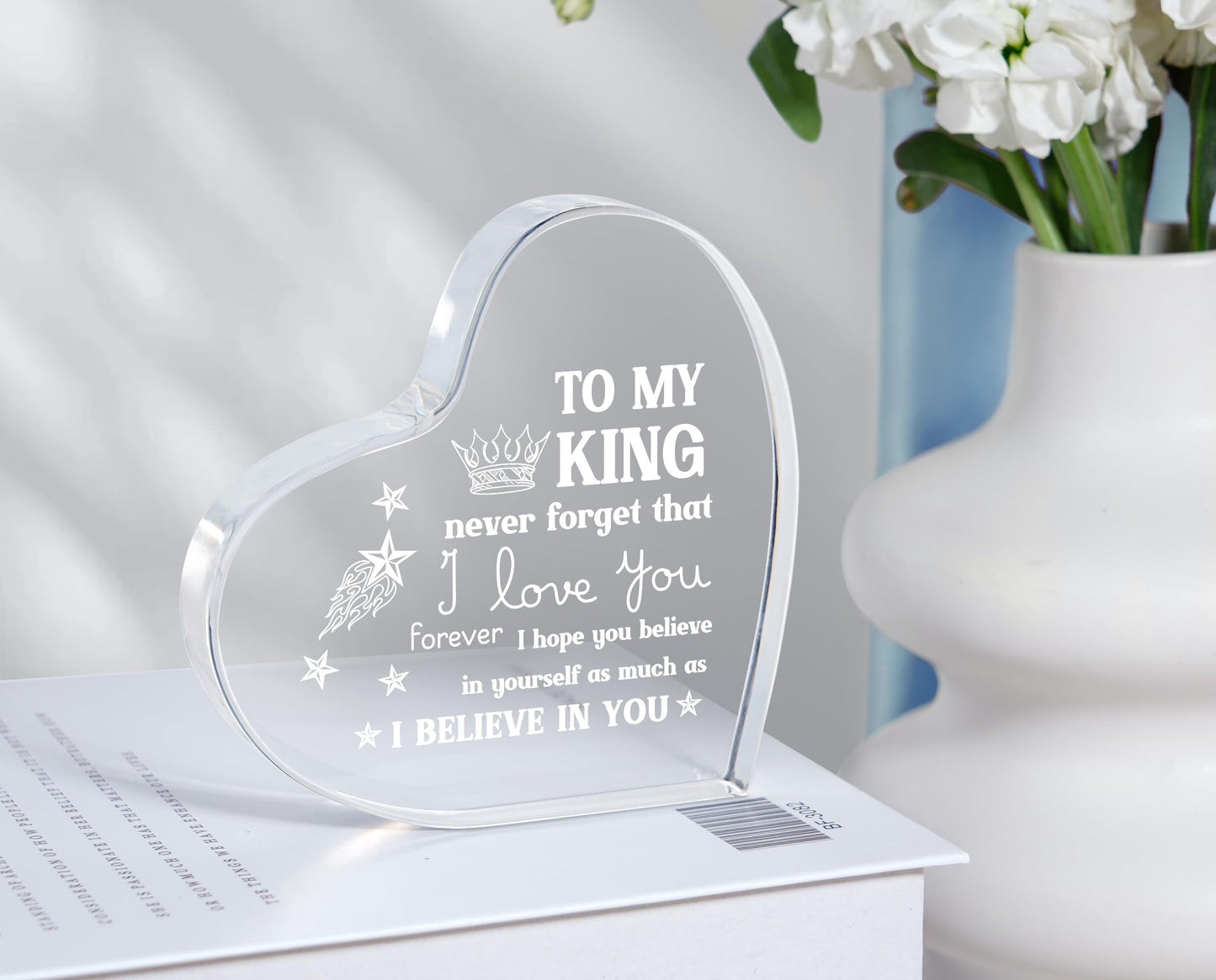 Milcier Father Day Gifts from Wife, Mens Gifts, Anniversary I Love You Gifts for Him Boyfriend, Men's Heart Shaped Acrylic Block -Birthday Gifts for Boyfriend Husband