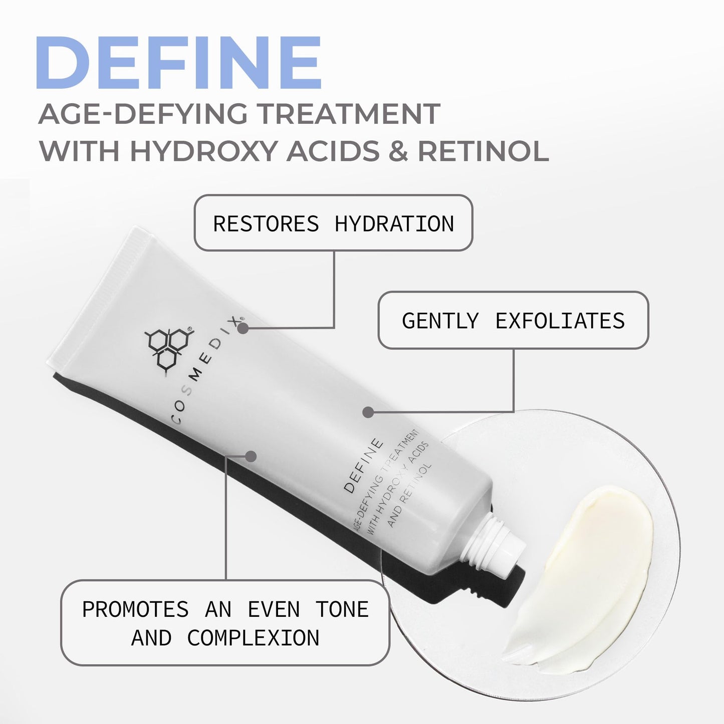 COSMEDIX Define Anti-Aging Face Cream with Hydroxy Acid & Retinol Complex - Age-Defying Facial Moisturizer for Fine Lines, Wrinkles & Uneven Skin - Lightweight PM Facial Treatment for All Skin Type
