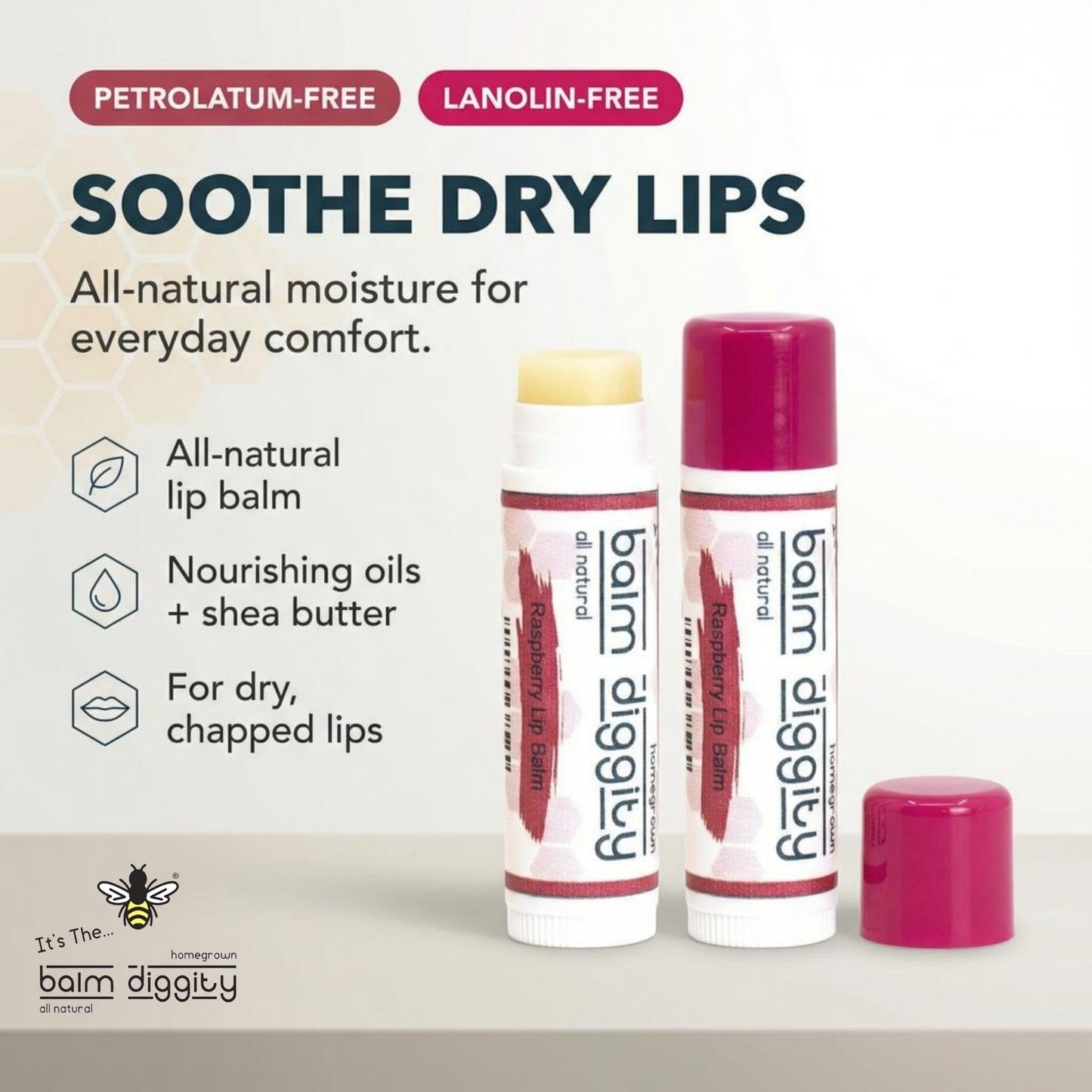 It’s The Balm Diggity Raspberry Lip Balm - Natural Scented Moisturizing Stick for Lips - Hydrating Smoothing Daily Conditioning Care with Shea Butter, Coconut Oil & Beeswax - 2-Pack