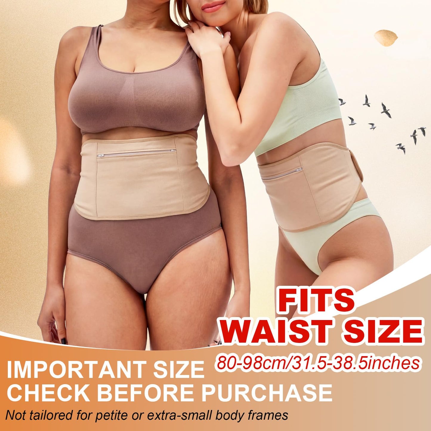 Nuanchu Castor Oil Pack for Belly Comfort Reusable Castor Oil Packs Fits Waist 31.5"-38.5" Cotton Leak Resistant Layer Hot Cold Pack Adjustable for Women(2 Pcs,Black, Skin Tone,Classic)