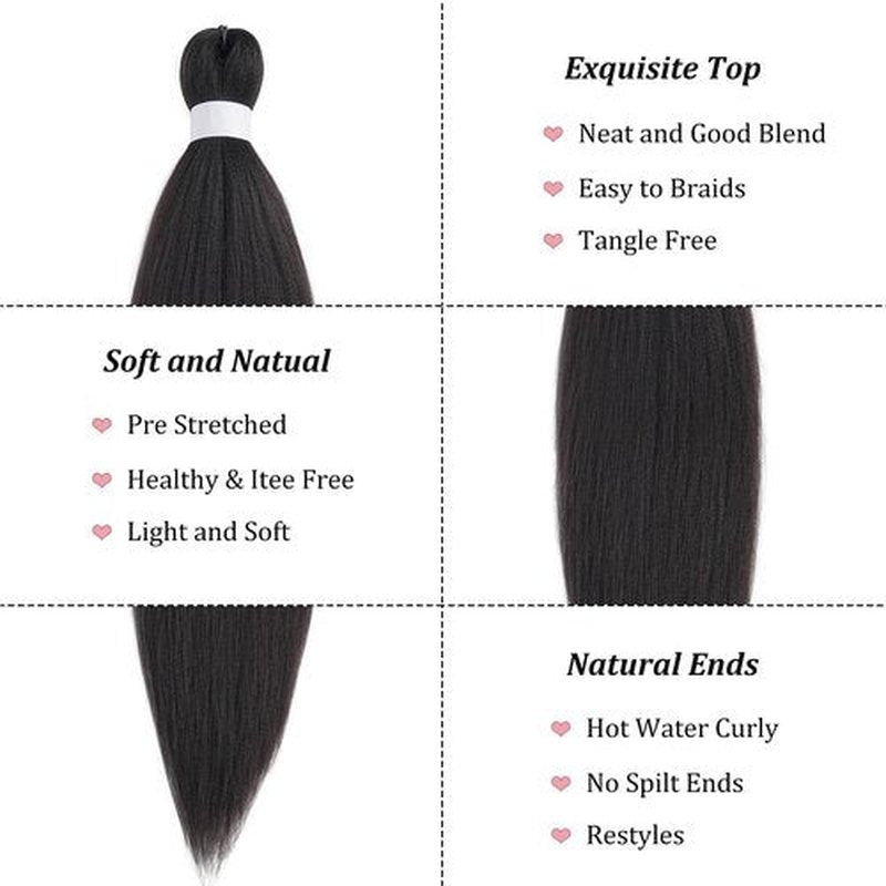 UPruyo Pre Stretched Braiding Hair Brown Color 2 Braiding Hair Pre Stretched Synthetic Hair Extensions for Braiding Box Braids Yaki Knotless Hypoallergenic Prestretched Braiding Hair 26 inch