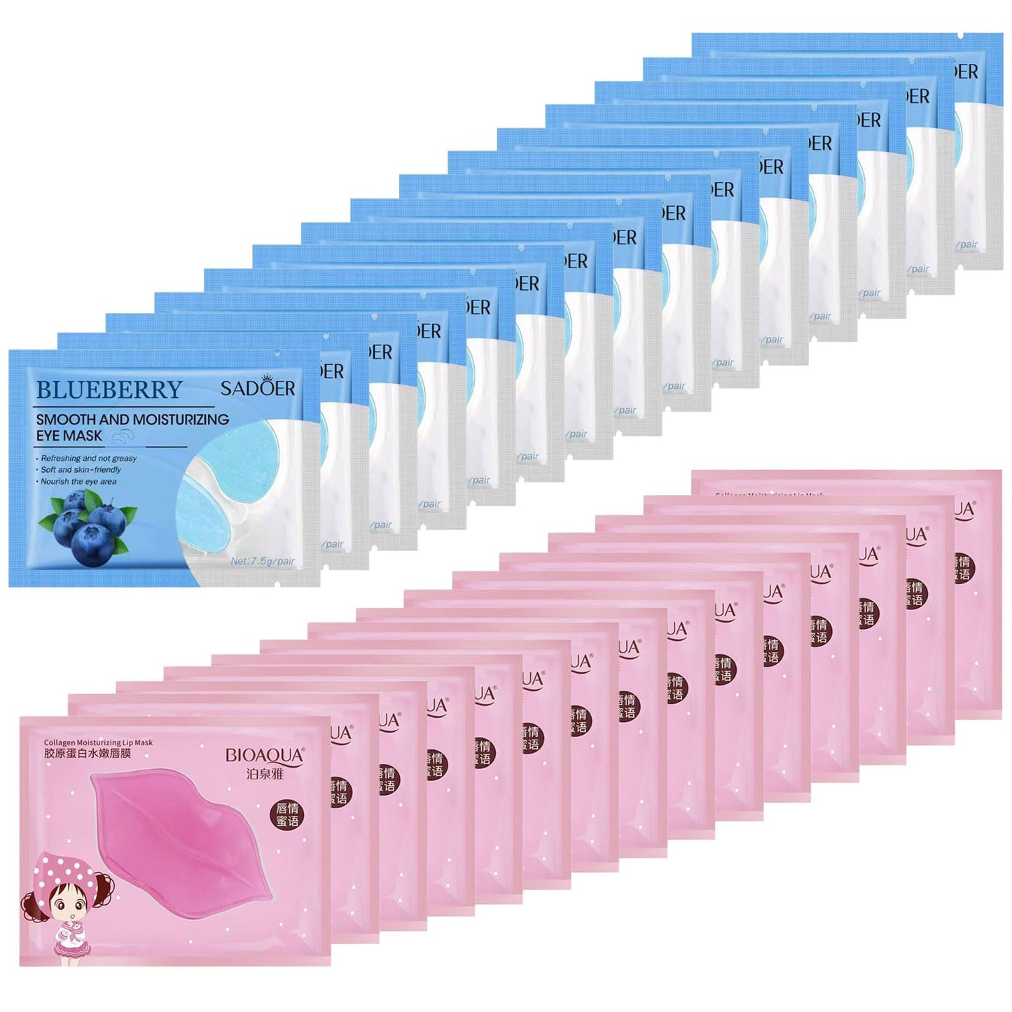 YiJiaBa 30 Pairs Eye Masks & Lip Masks, Blueberry Smooth Moisturizing Under Eye Mask, Moisturizing Lip Mask Pink for Puffy Eyes Bags,Dark Circles,Puffiness,Fine Lines,Wrinkles,Anti-Aging