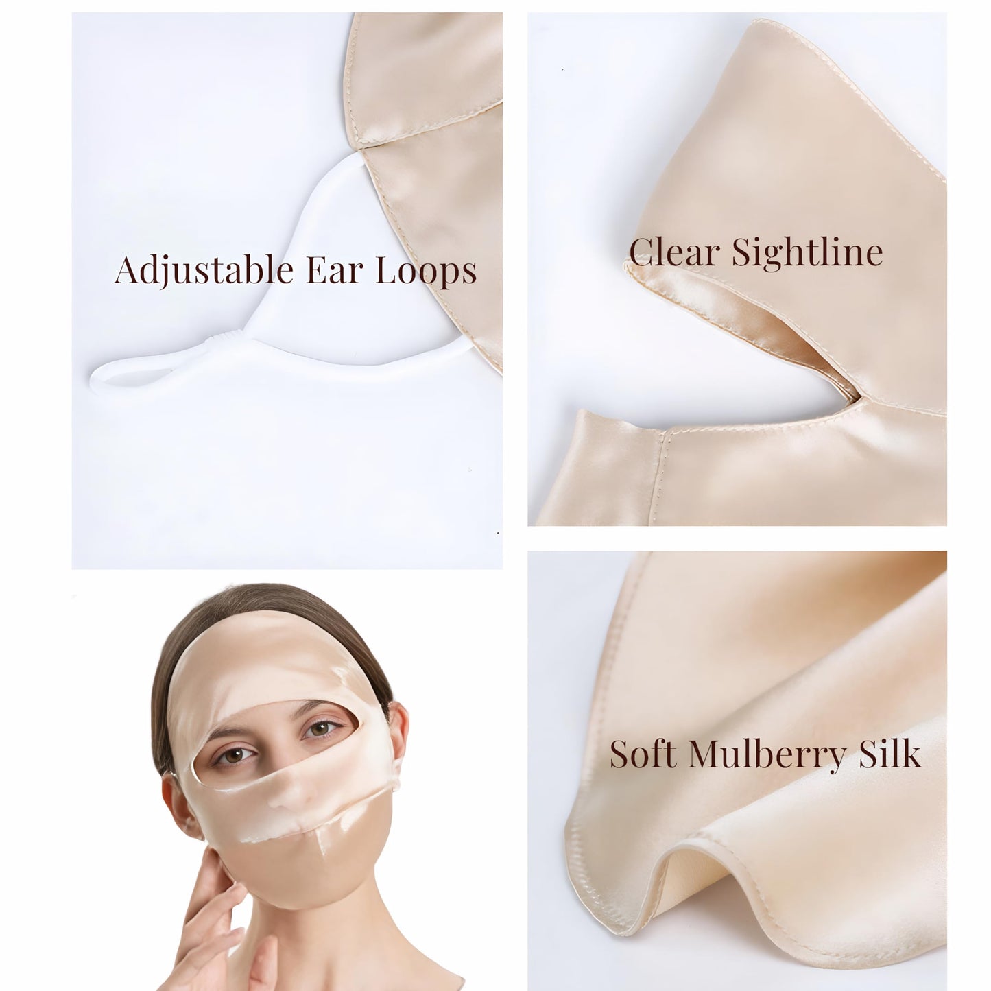 Mulberry Silk Sun Protection Face Mask with Forehead Coverage - UPF 50+ Lightweight Facial Shield for Outdoor Protection (Light Pink)