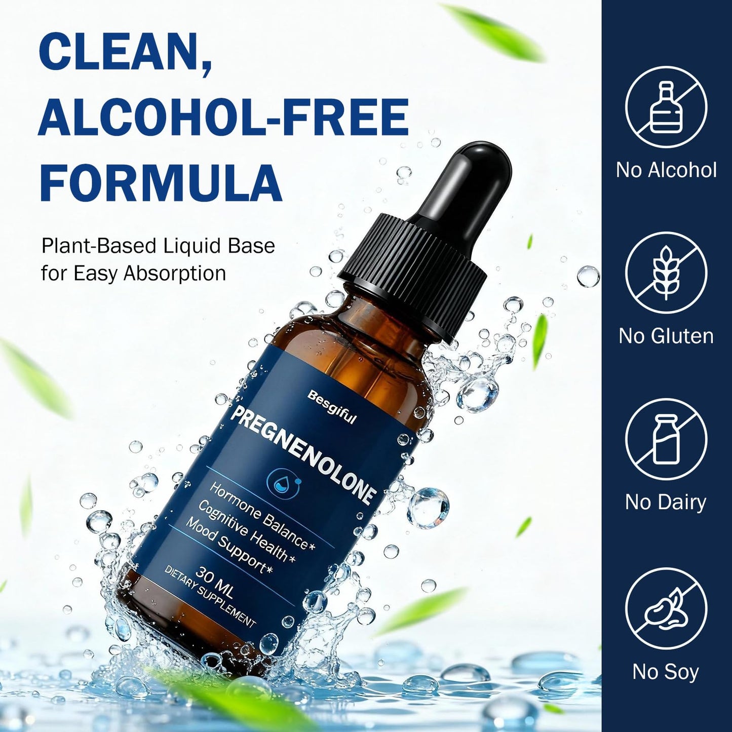 Liquid Pregnenolone Supplement, Sublingual Micronized Liquid for Hormone Balance, Memory & Focus Support, Promote Cognitive Health, Better Absorption Than Capsules, 30 ml