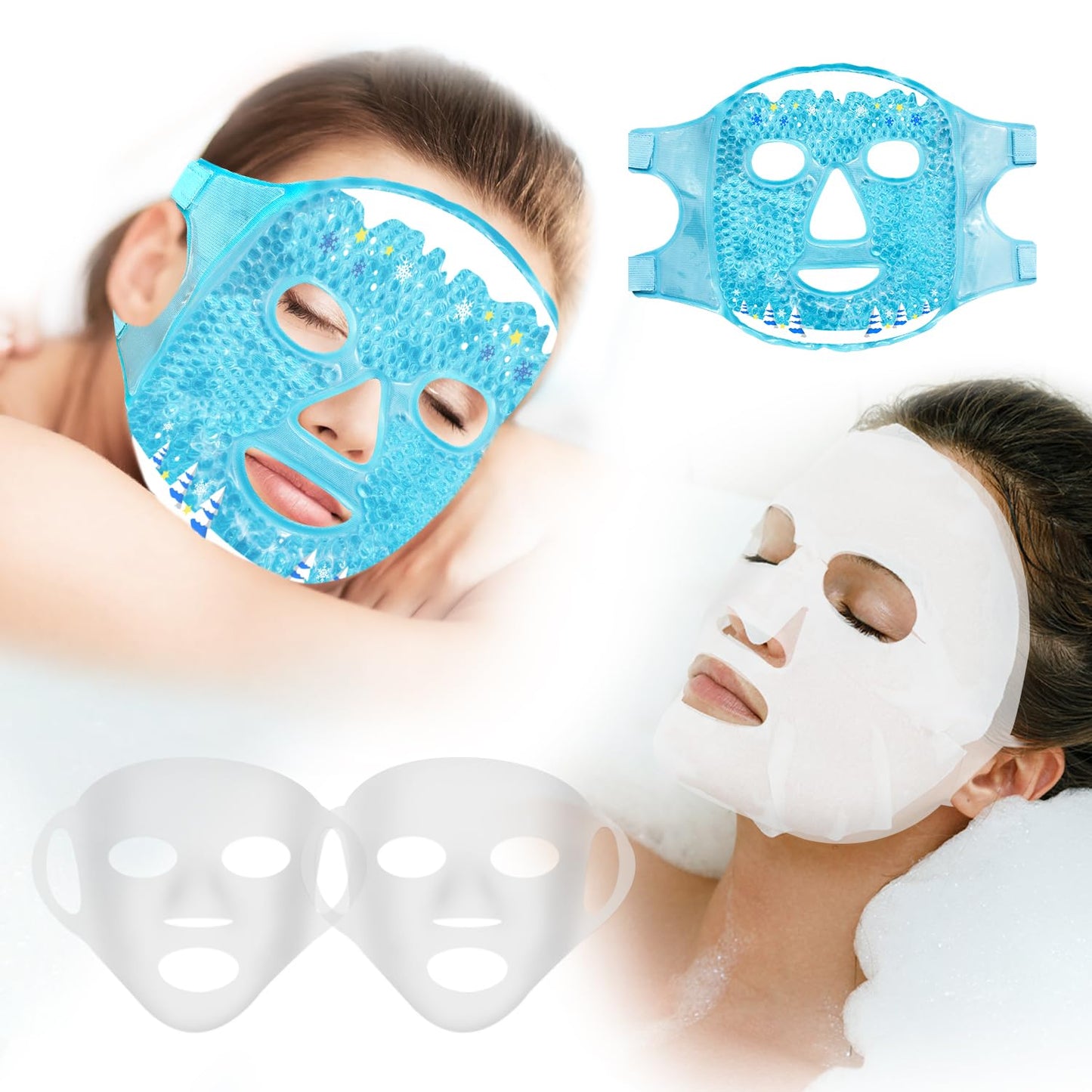 CONBELLA Ice Face Mask and Silicone Cover Set, Cooling Face Mask for Pain Relief, Migraine & Wisdom Tooth Surgery Reusable, Hot and Cold Ice Mask for Women Puffiness Swelling Beauty Spa