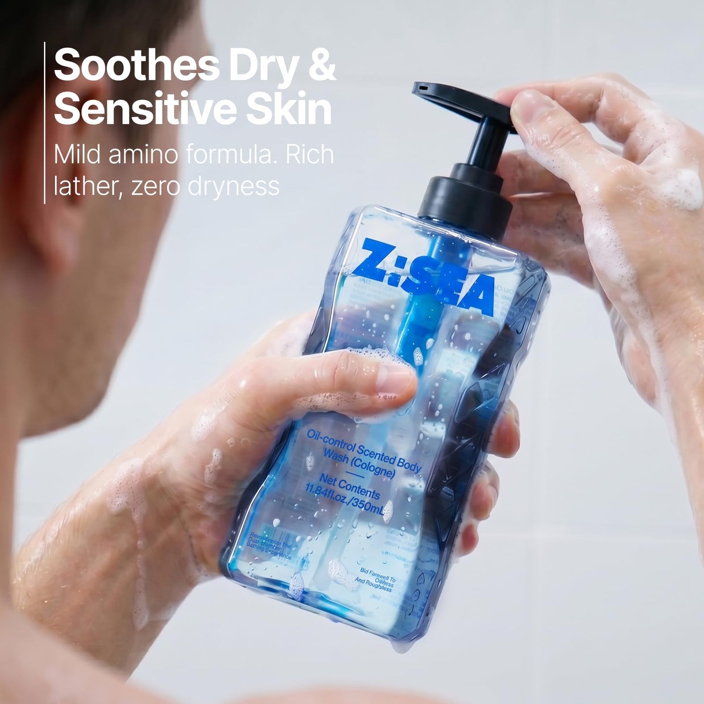 Z:SEA Men's Body Wash with Scent Release Chamber, Long Lasting Cologne Scent, Deep Cleansing, Oil Control & Acne Care - 11.84 fl oz