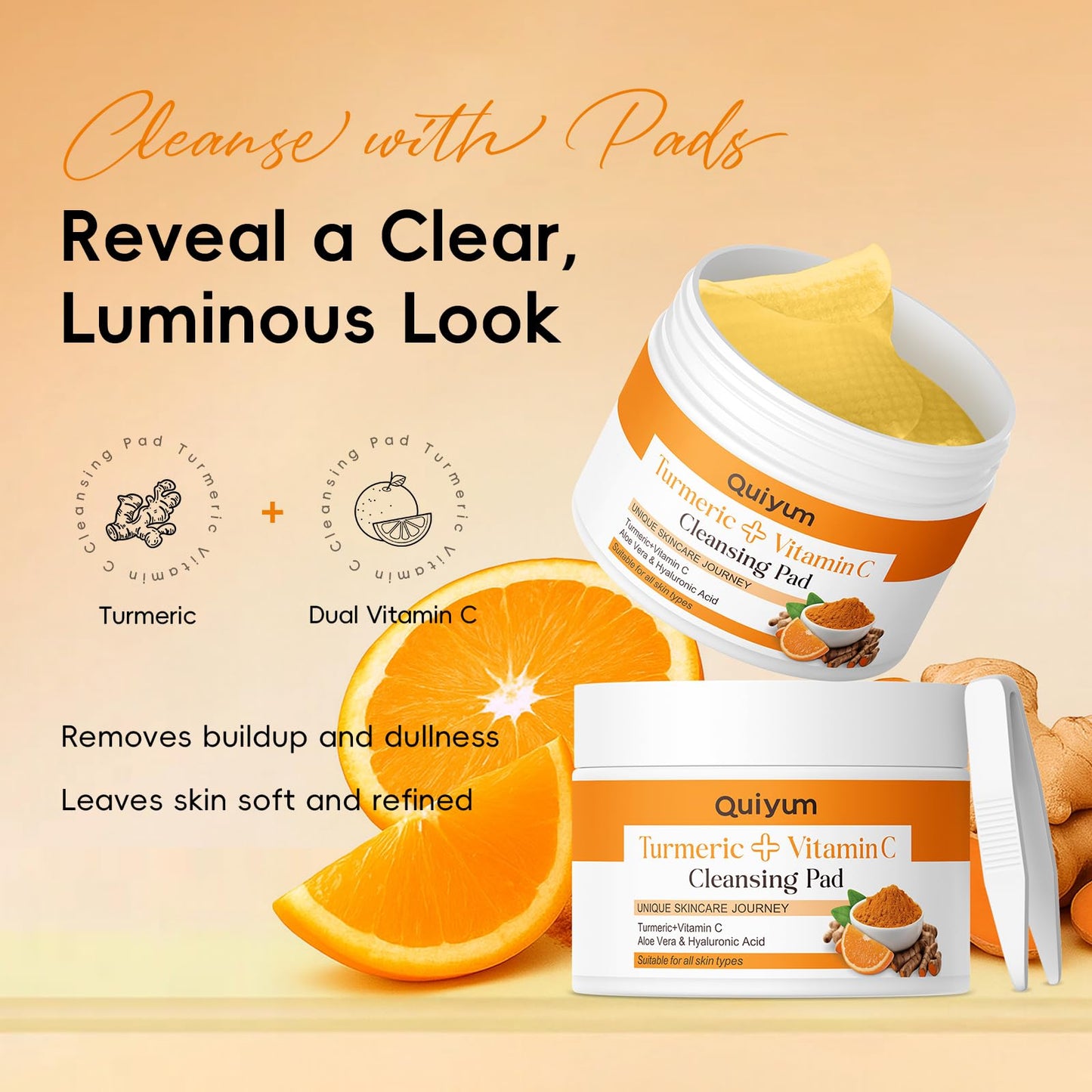 QUIYUM Turmeric Vit-C Facial Skincare Set, 5in1 Cleansing Kit for Oil Skin