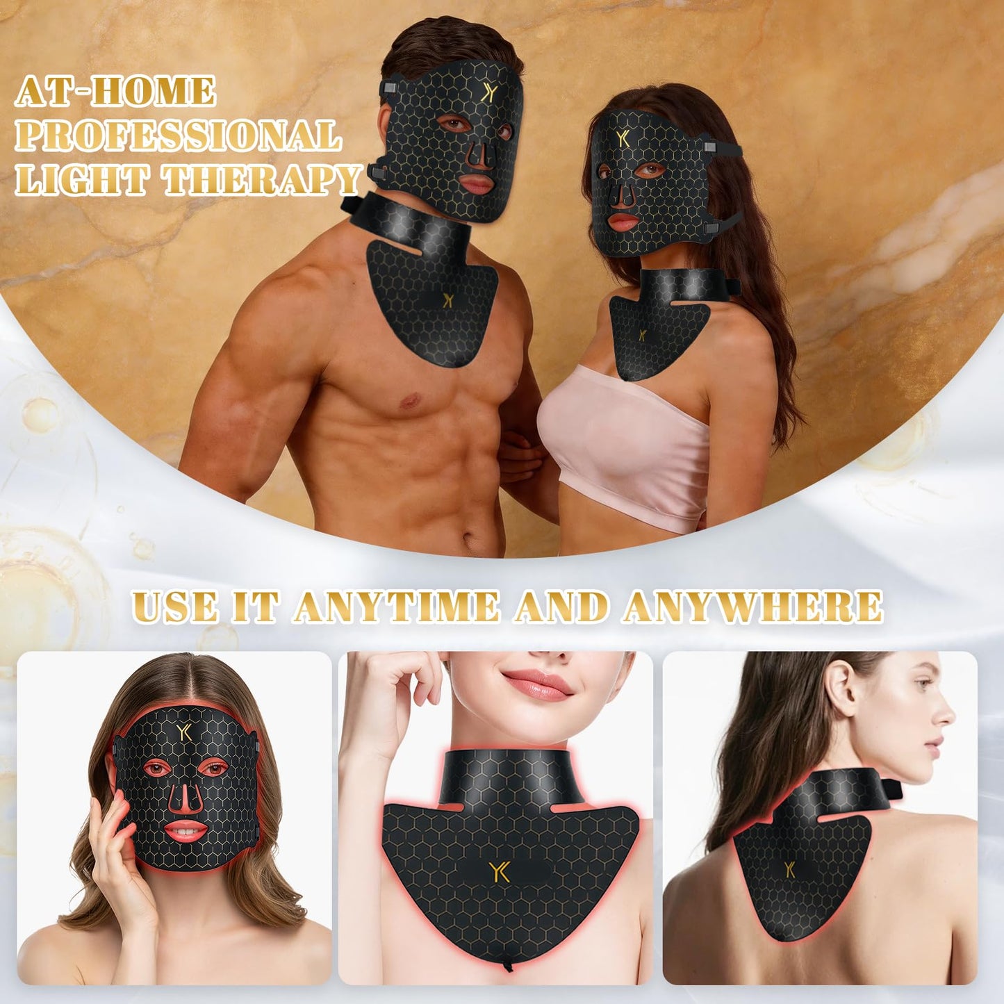 YIKIPRO LED Red Light Therapy Mask for Face, Neck and Chest, 7 Light Modes with 850nm NIR Light, 840 Beads, IPX6 Waterproof Rechargeable At-Home Skin Care Device