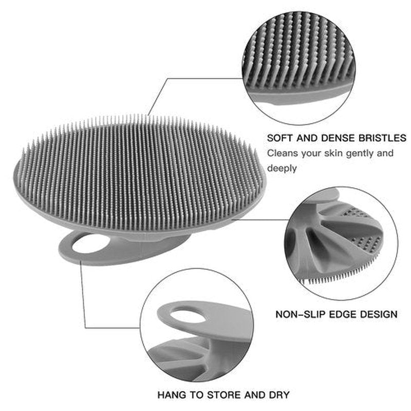 INNERNEED Soft Silicone Body Scrubber Exfoliating Glove Shower Cleansing Brush, SPA Massage Skin Care Tool, for Sensitive and All Kinds of Skin (Gray+Black)