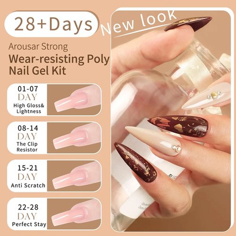 Arousar Poly Nail Gel Set 15ml, 8 Nude Colors Neutral Classic Nail Extension French Gel Long Lasting Hard Gel Manicure Gel Acrylic Kit Gel Nail Builder Kit