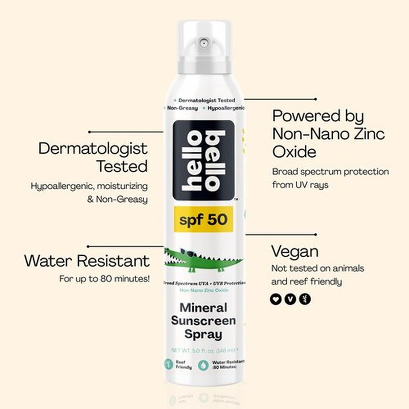 Hello Bello SPF 50 Mineral Sunscreen Spray - Hypoallergenic Broad Spectrum UVA + UVB Protection - Reef Friendly & Water Resistant - 5 oz (Pack of 2)