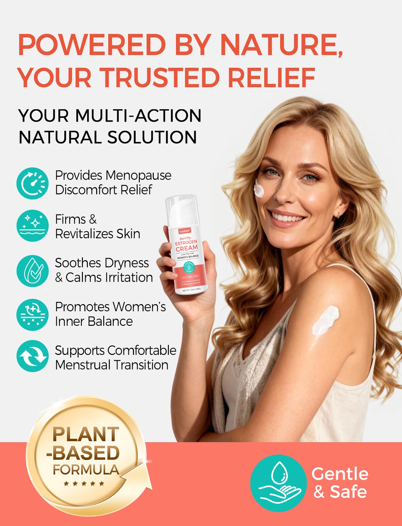 Sumrheya Natural Estrogen Cream for Women - Soothing Phytoestrogen Moisturizer with Wild Yam - Balancing Skin Cream for Menopause Support - Moisturizes, Firms & Revitalizes Dry, Sensitive Skin