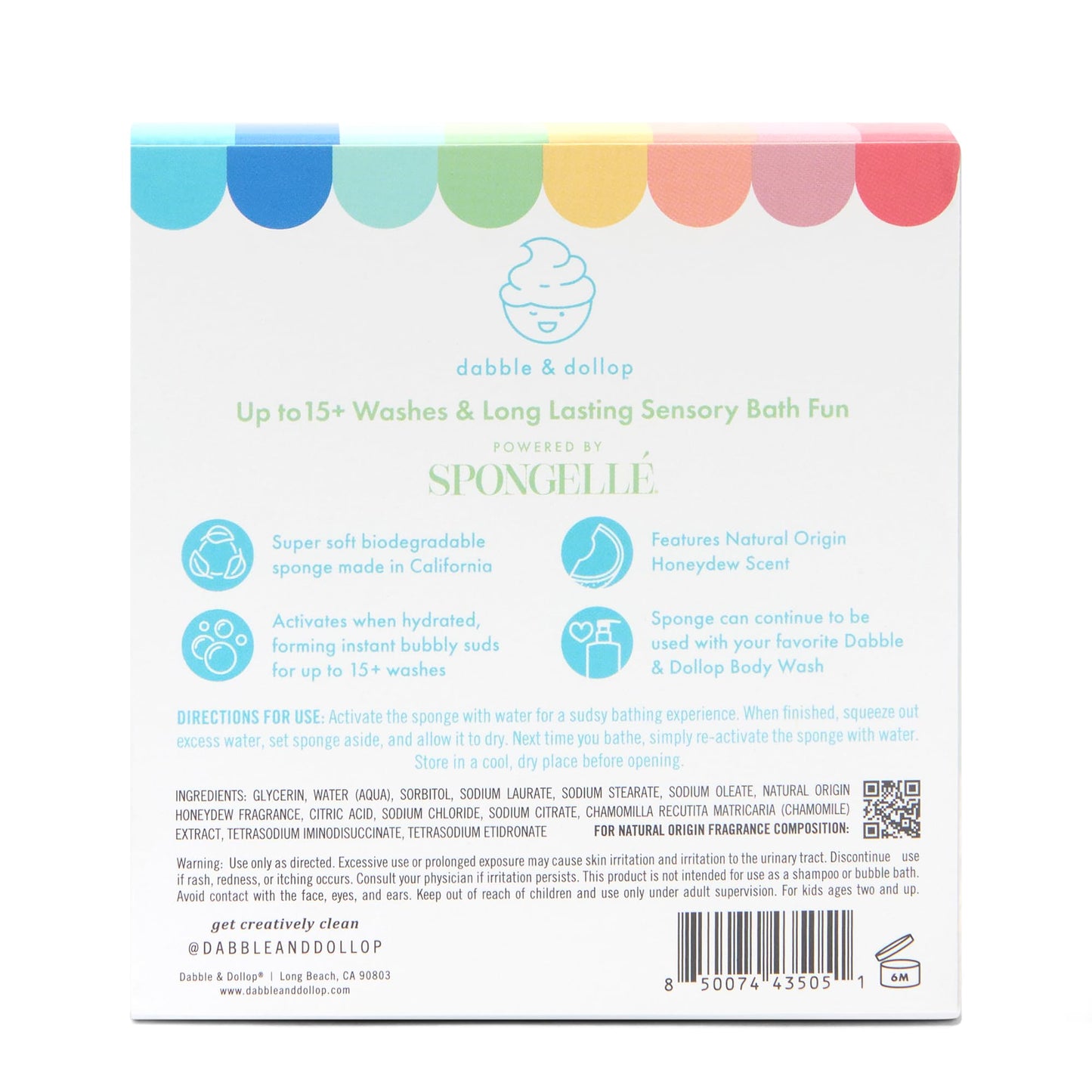 Dabble & Dollop Sponge Pop™ Kids Bath Sponge with Built-in Body Wash – Honeydew Soap Sponge for Kids, Super Soft Reusable Shower Sponge & Bath Loofah for Sensitive Skin, 15+ Washes