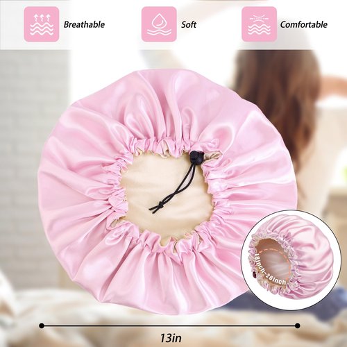 Satin Bonnet Silk Bonnet for Curly Hair Bonnet Braid Bonnet for Sleeping Bonnets for Women Large Double-Layer Adjustable(2Pcs Pink)