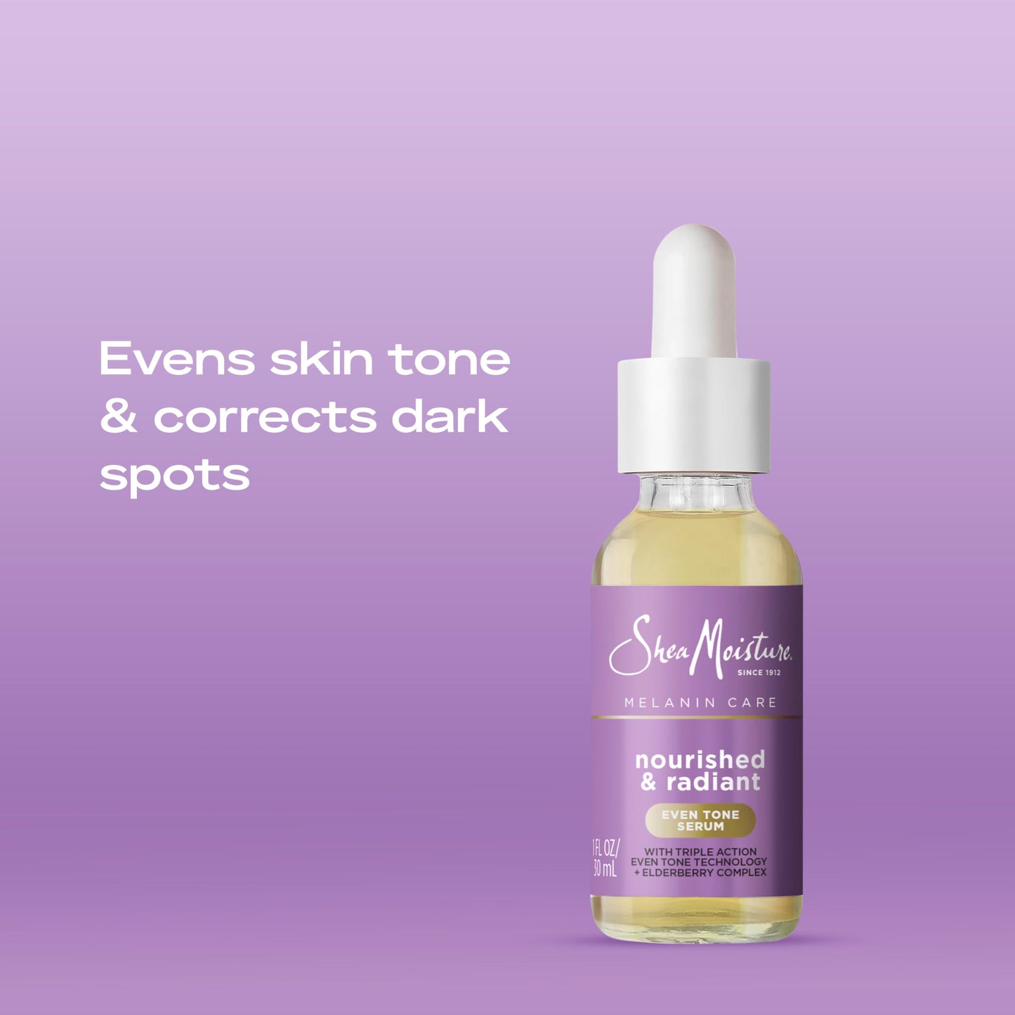SheaMoisture Melanin Care Even Tone Serum Nourished & Radiant for Clearing & Smooth Complexion, with Triple-Action Even Tone +Elderberry Complex, 1 fl oz