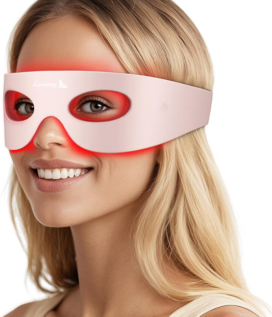 Red Light Therapy Eye Mask - Wireless Rechargeable Under-Eye Treatment for Dark Circles & Fine Lines | 3 Modes, Pink