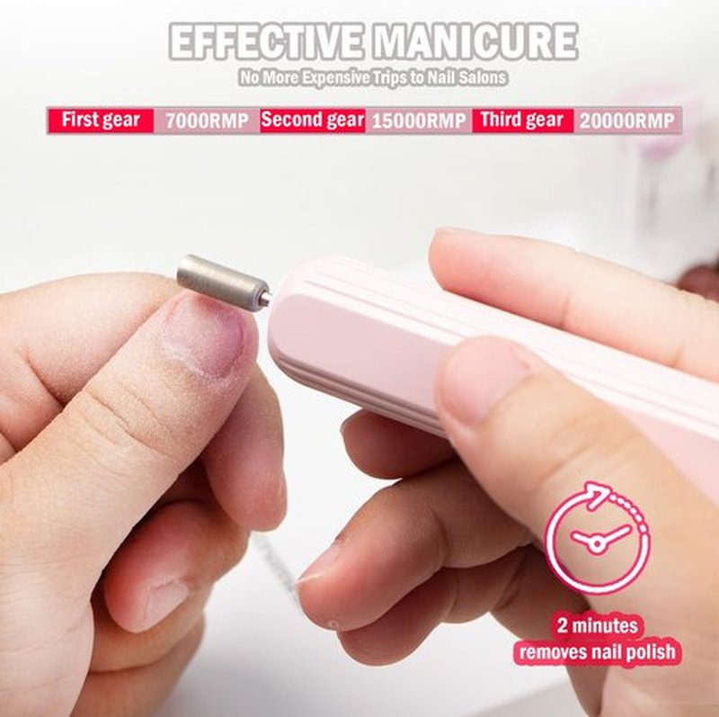 Professional Electric Nail Drill, Cordless Electric Nail File, Gel Nails, Manicure Pedicure for Polishing Shape Tools with 100Pcs Sanding Bands
