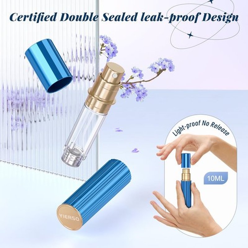 YIERSO 10ml Perfume Atomizer Travel Refillable,Bottom-Filling Fragrances Perfumes Bottle,Mini Cologne Dispenser, Portable Sprayer Pocket Size for Women Men Cruise Car Trip Gift 0.34oz (Blue-10ml)
