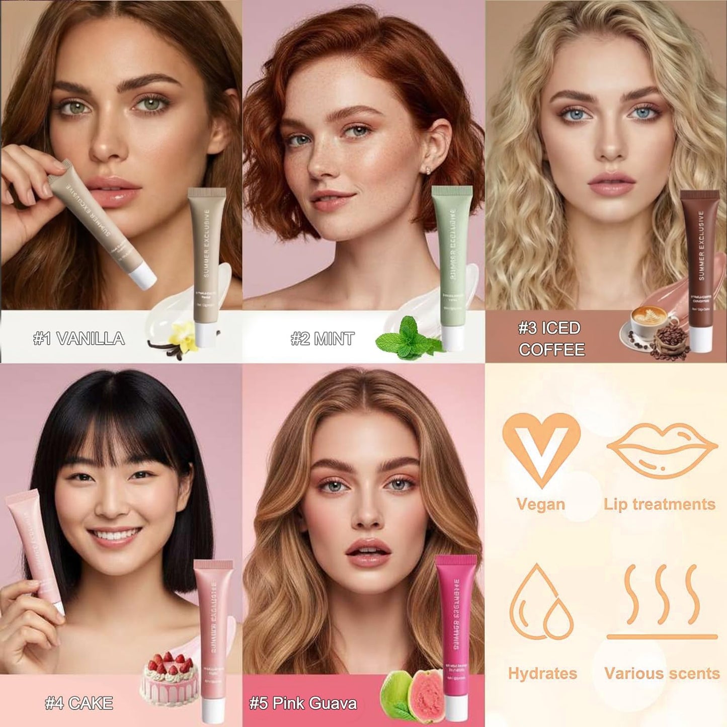 YumSova Summer Lip Gloss Lipstick, Containing Natural Oils And Fruit Extracts, Can Soothe And Soften Dry Lips, Keep Moisture For A Long Time, And Is Not Sticky (Vanilla)