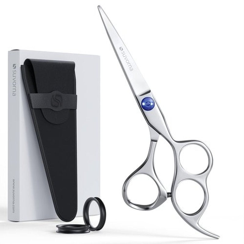 Suvorna 3-Hole 6" Hair Cutting Scissors Professional - Hair Scissors Professional, Right-Hand Barber Scissors Professional, J2 420 Japanese Stainless Steel Hair Cutting Shears & Hairdressing Scissors