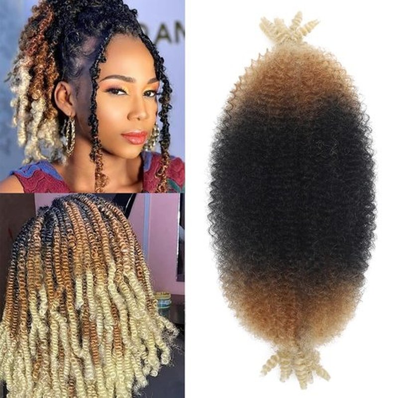 Afro Twist Hair Springy Twist Hair Marley Twist Braiding Hair 14 Inch 7 Packs Pre Fluffed Pre Separated Kinky Twist Hair Braids Marley Crochet Hair Extensions (T1B/27/613)