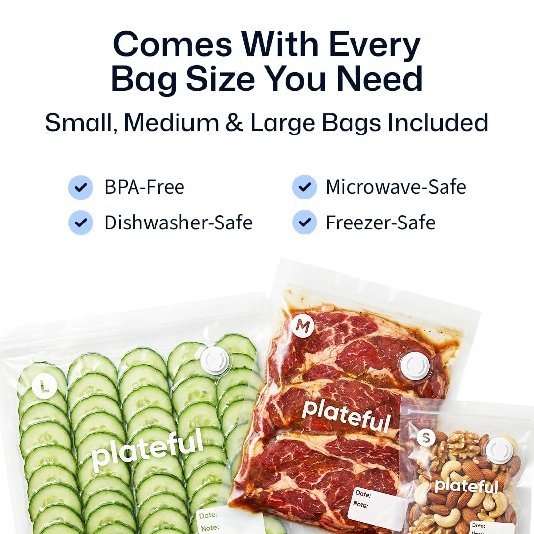 VacuSeal Handheld Vacuum Sealer for Food (15 Bags Included) - Rechargeable, Portable Cordless Food Vacuum Bag Sealer Machine, One-Touch, Compact Mini Seal for Storage, Sous Vide & Freezer Preservation