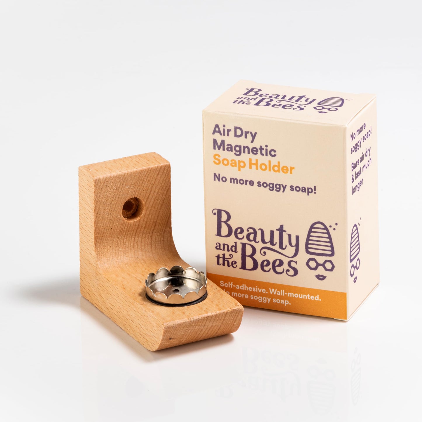 Beauty and the Bees Air Dry Magnetic Soap Holder in-Shower Storage for Soaps Bars - No More Soggy Soaps - Wooden Soap Dish Dispenser Bath Kitchen & Shower