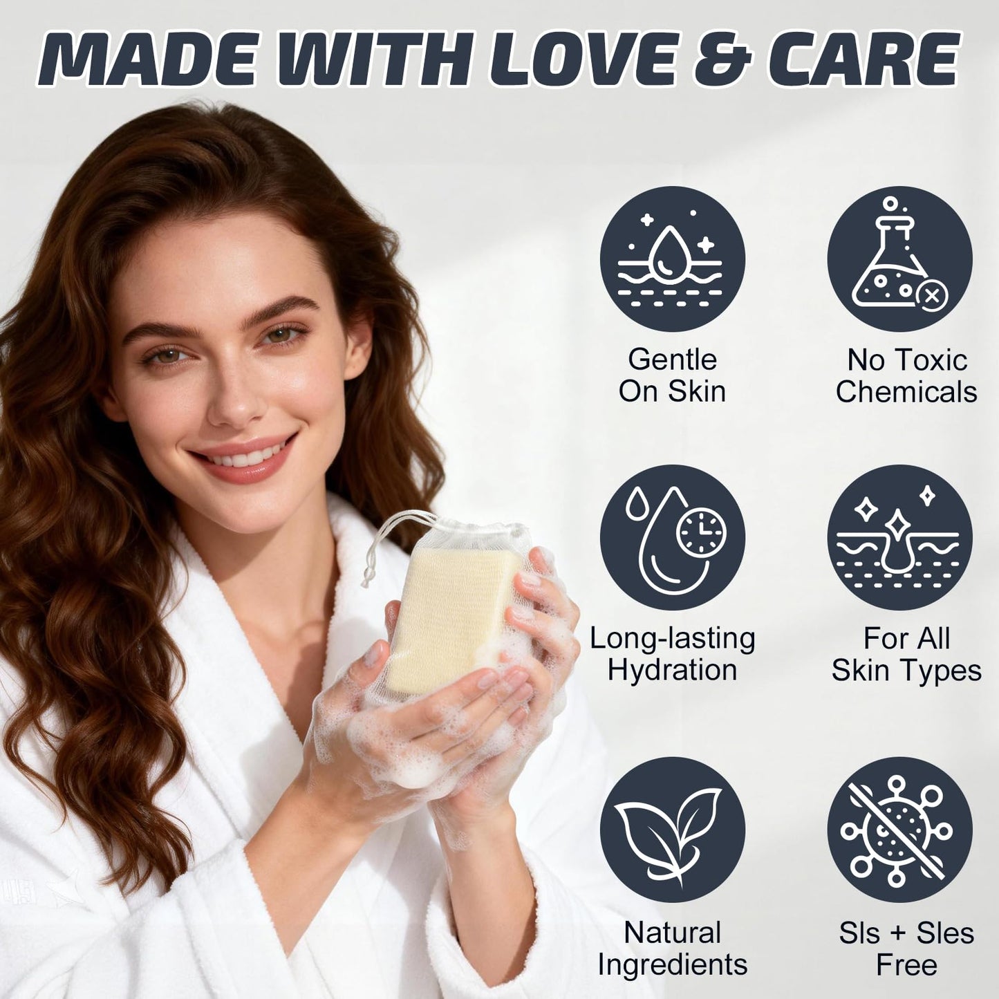 Viugex Beef Tallow Soap Bar, All Natural and Organic Grass Fed Tallow Soap, Moisturizing Face & Body Wash for Dry, Itchy, Sensitive Skin, Deep Cleansing Handmade Bath Soap for Adults, Kids - 1 Pack