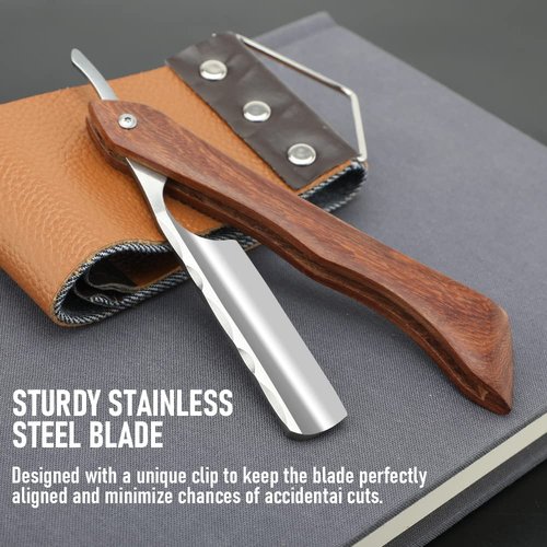 Straight Razor with Strope - Professional Straight Edge Barber Razor Premium Stainless Steel Shaver Razor with Shaving Strop for Men Home & Salon Grooming Using (NO.161)