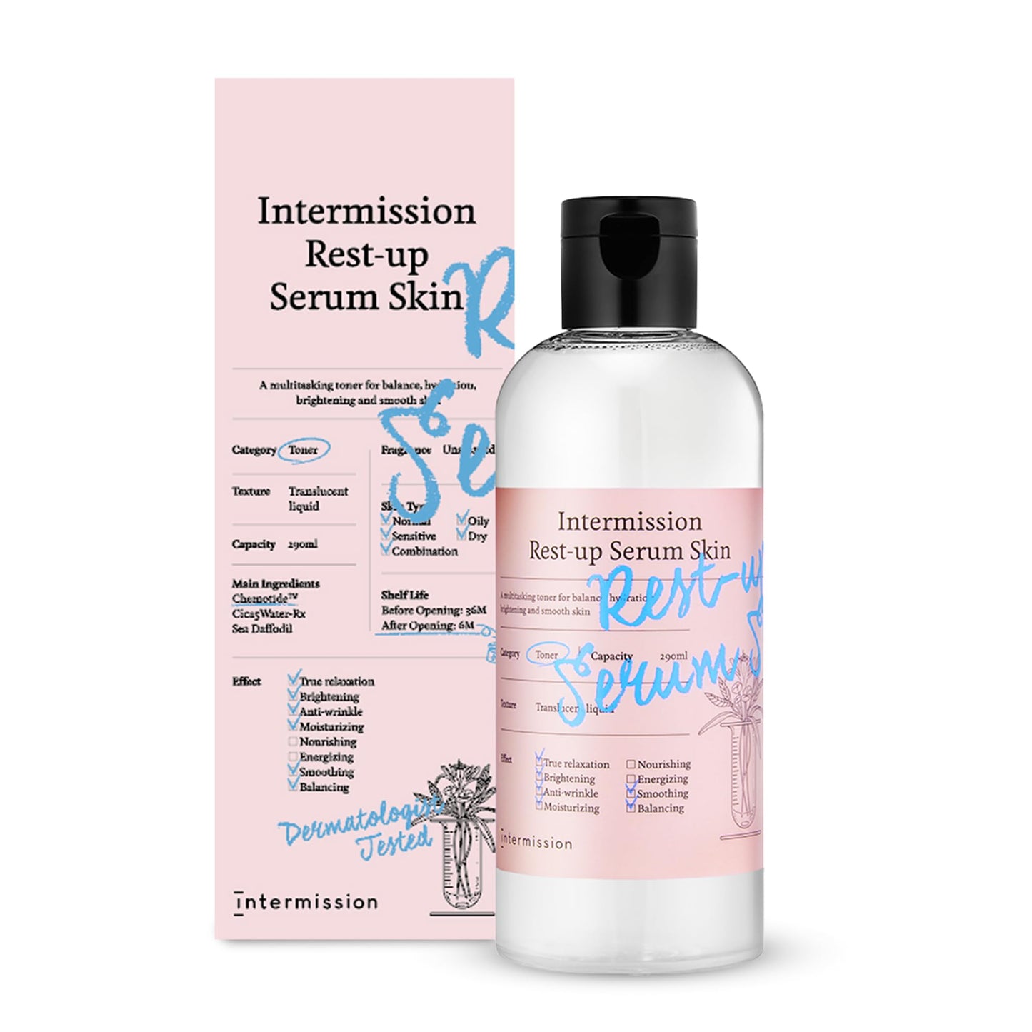 Intermission Rest-Up Serum Skin – Hydrating Toner + Serum All-in-One, CHEMOCICA™ 800,000 ppm, Cica Complex with Centella Asiatica, Hyaluronic Acid & Ceramide, Lightweight Facial Skincare (9.8 Ounce)