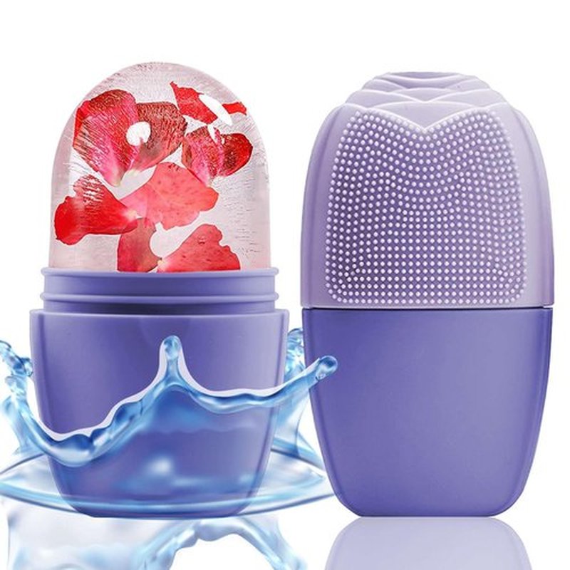 KOGITI Ice Mold for Face, Ice Roller for Face & Eye, Beauty Facial Ice Rollers Ice Holder Mold Face Puffiness Relief Massage Skin Care Tools, Ice Facial Cube (Brush-Purple)